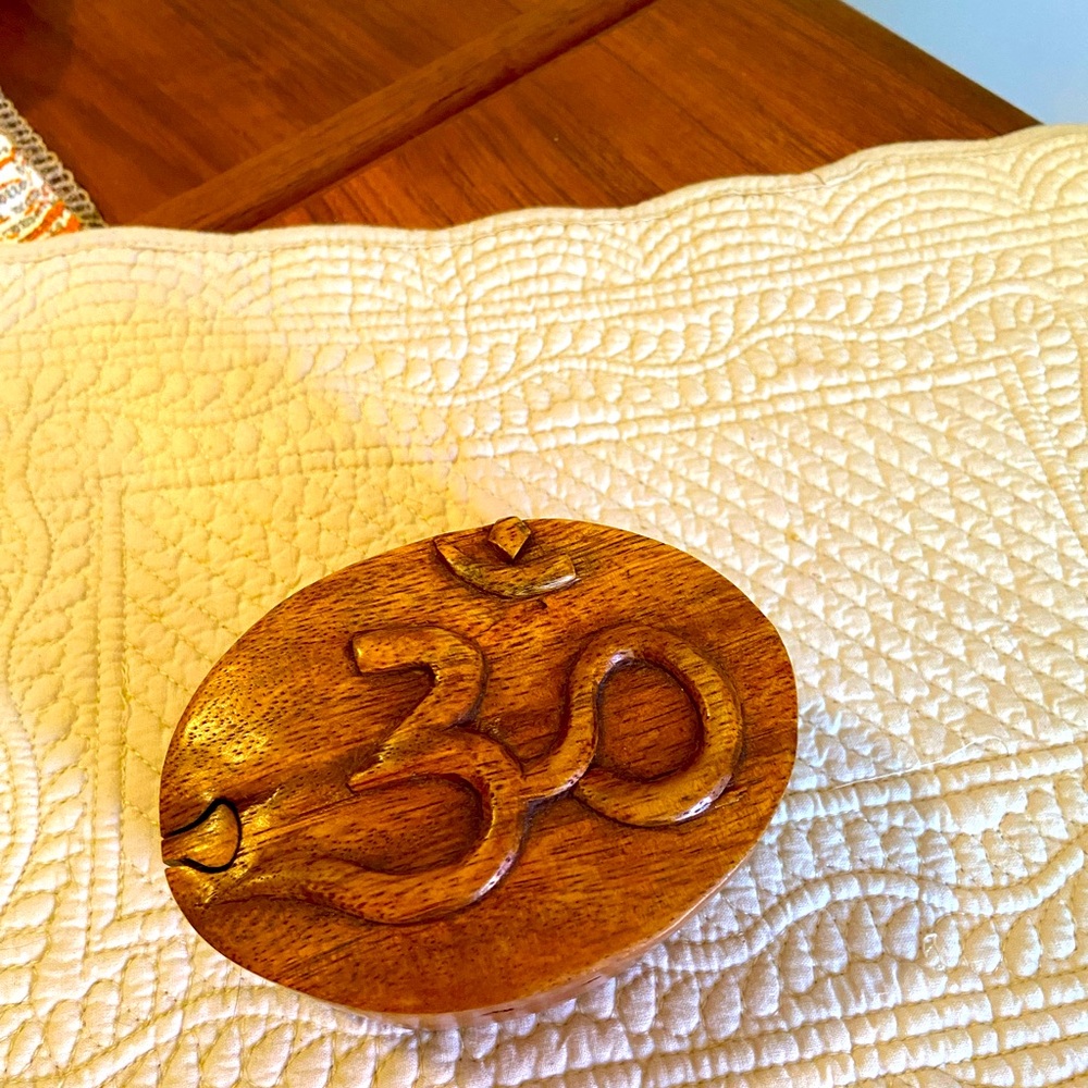 Carved wooden OM puzzle box